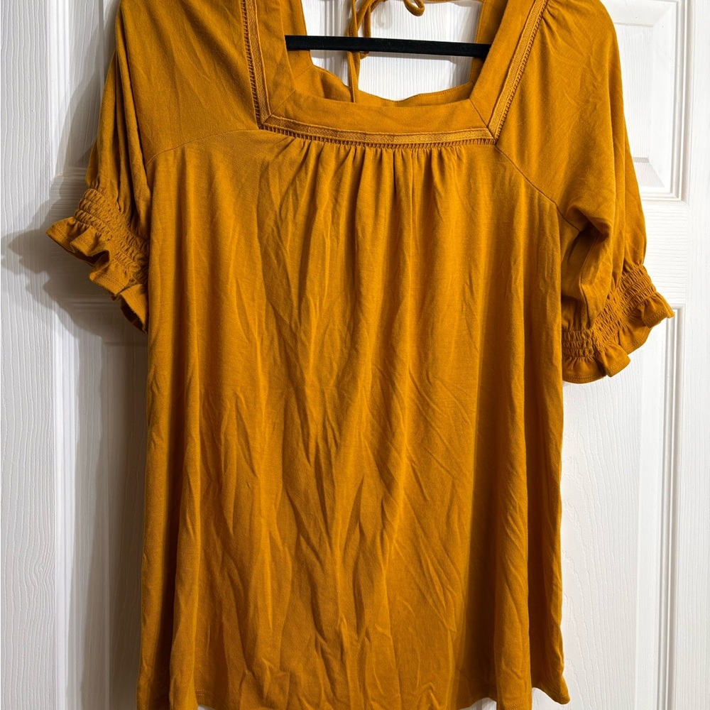 Sonoma Mustard Blouse with Ruffled Sleeves Maternity Small